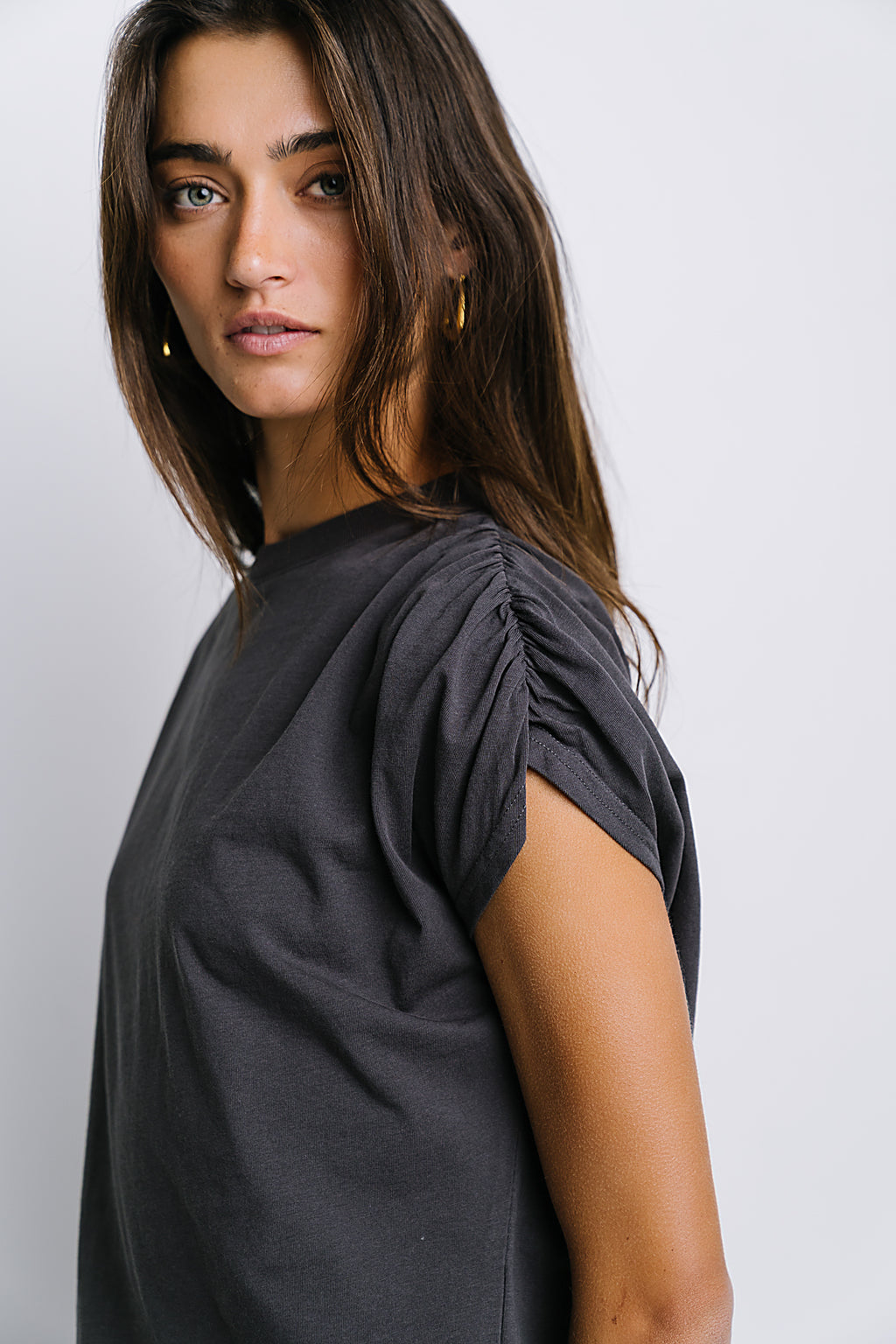 Noelle Ruched Top in Charcoal