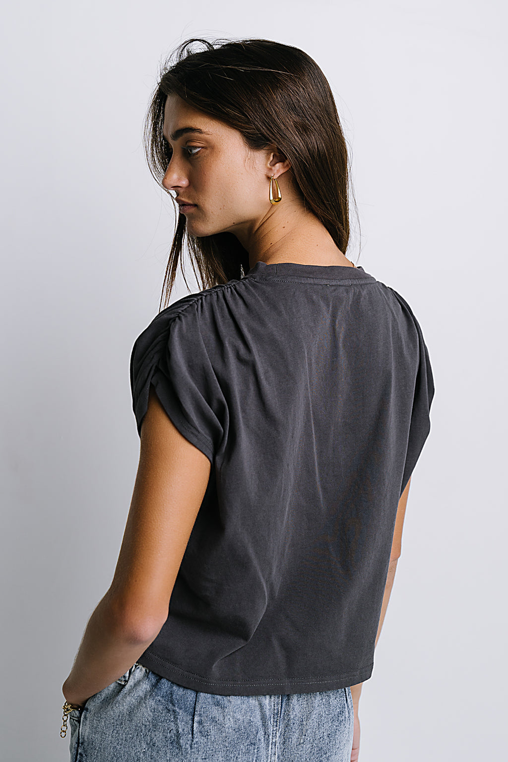 Noelle Ruched Top in Charcoal