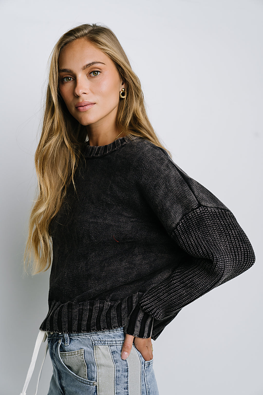 Payton Knit Sweater in Washed Black - FINAL SALE