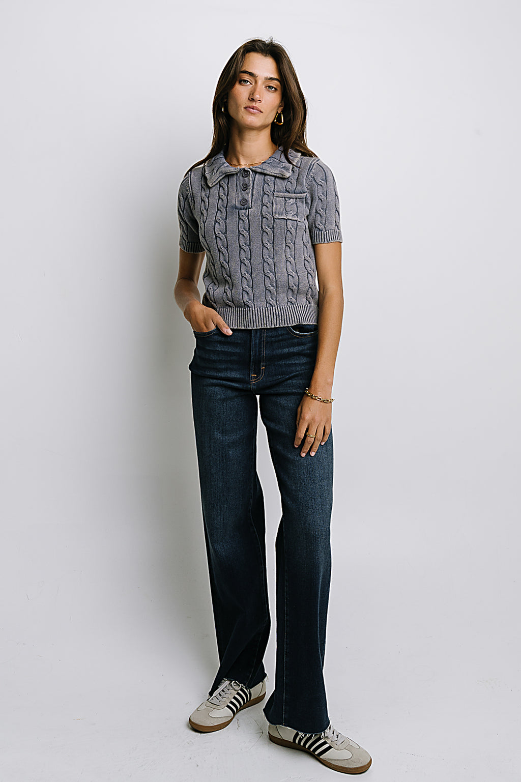 Halle Cable Knit Top in Blue