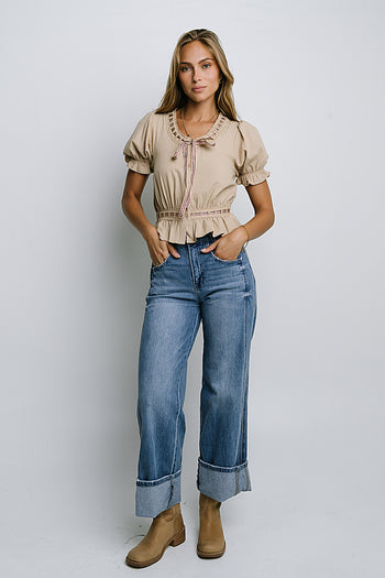 Jade Cuffed Wide Leg Jeans in Medium Wash - FINAL SALE
