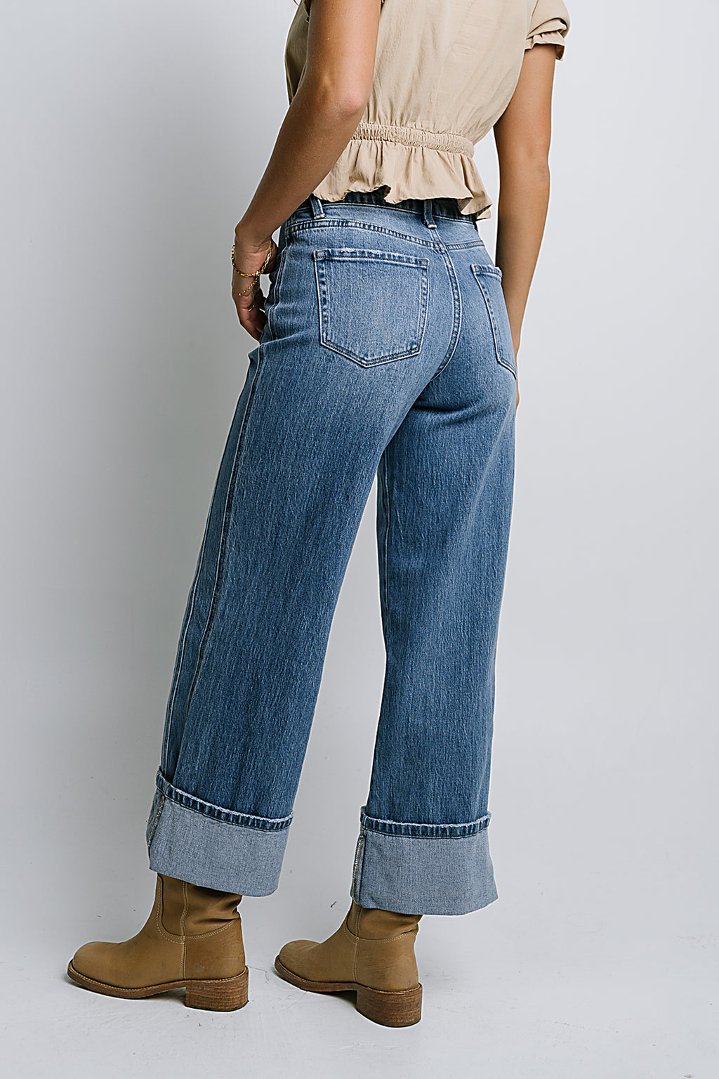 Jade Cuffed Wide Leg Jeans in Medium Wash - FINAL SALE