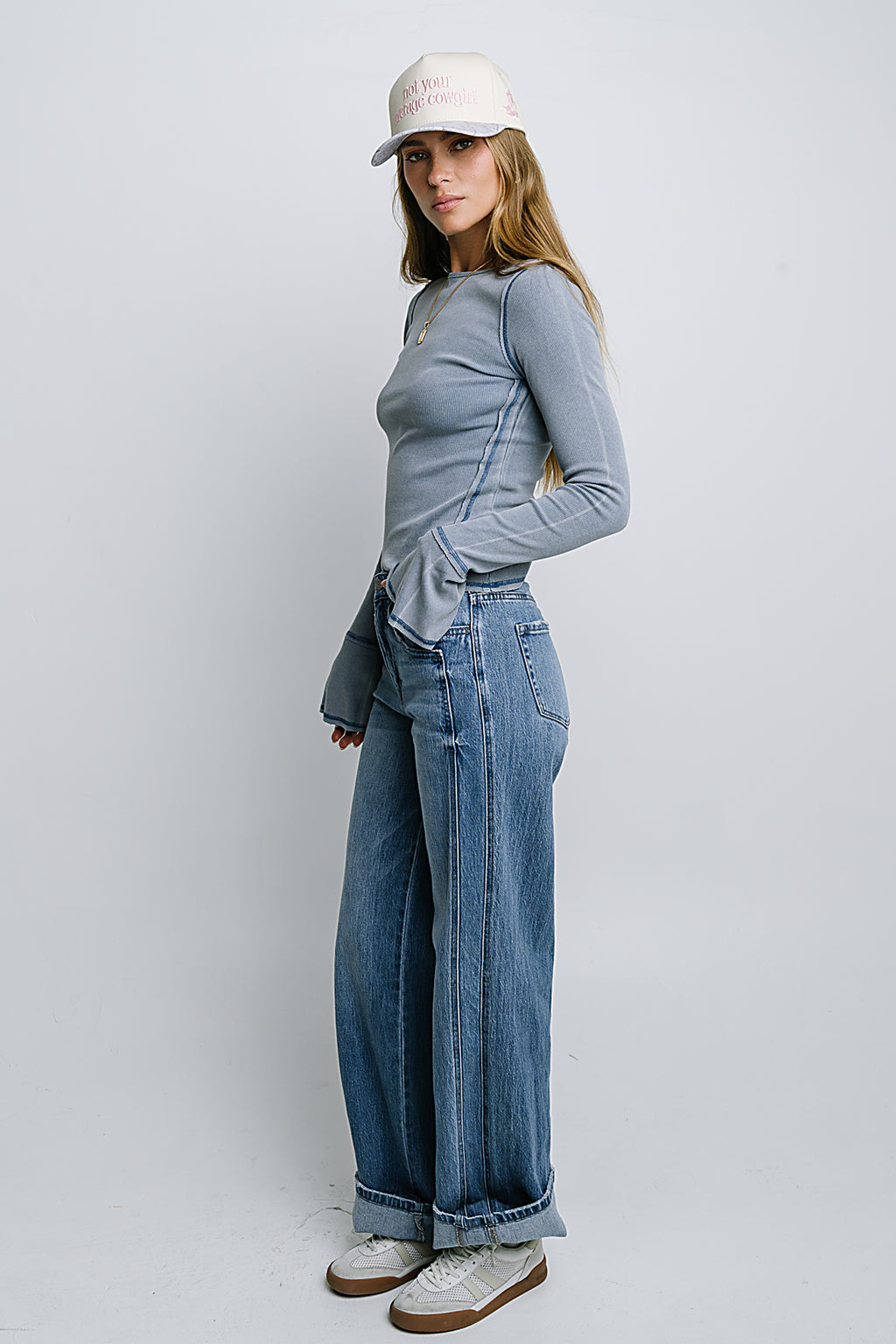 Toby Ribbed Top in Blue - FINAL SALE