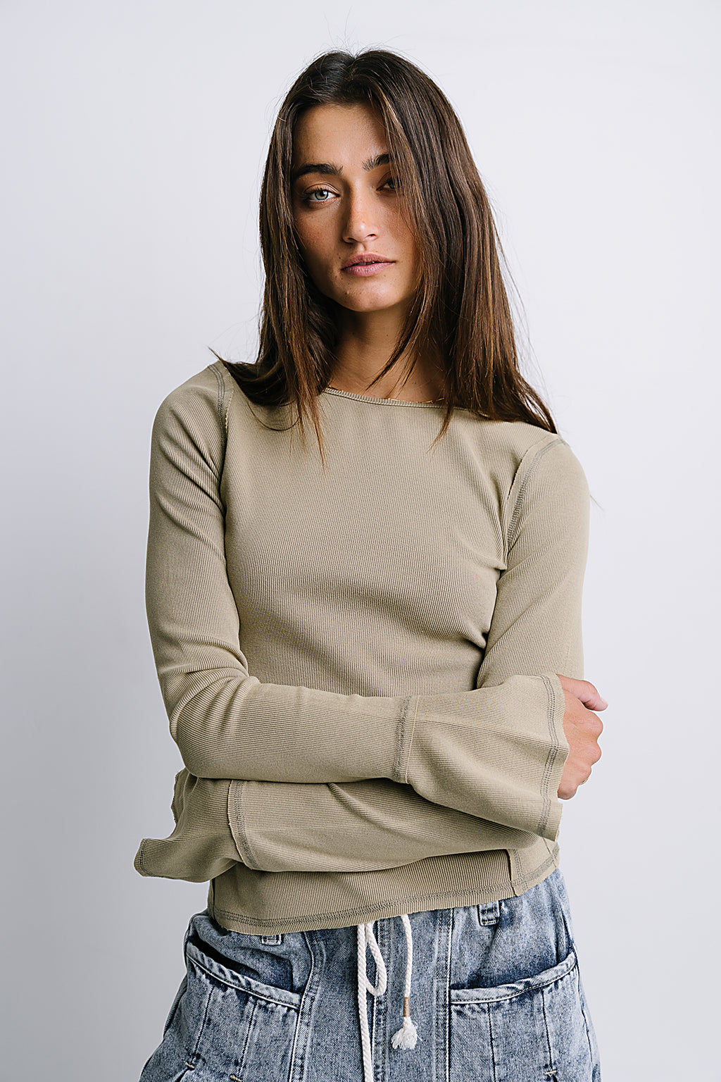 Toby Ribbed Top in Olive - FINAL SALE