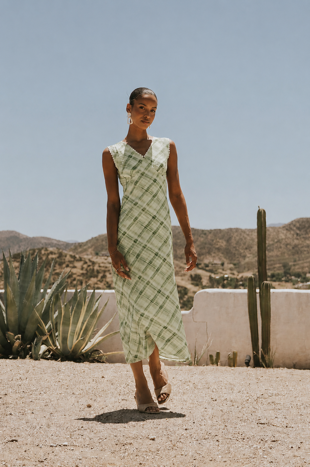 Yolanda Plaid Maxi Dress L / Green