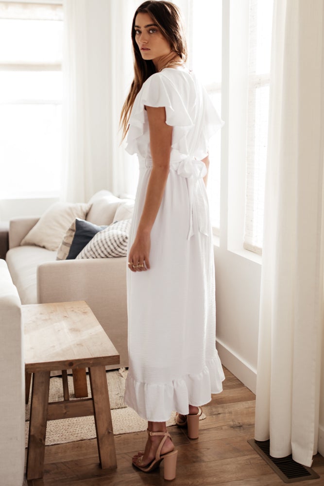 Janet Ruffle Sleeve Maxi Dress in White - FINAL SALE