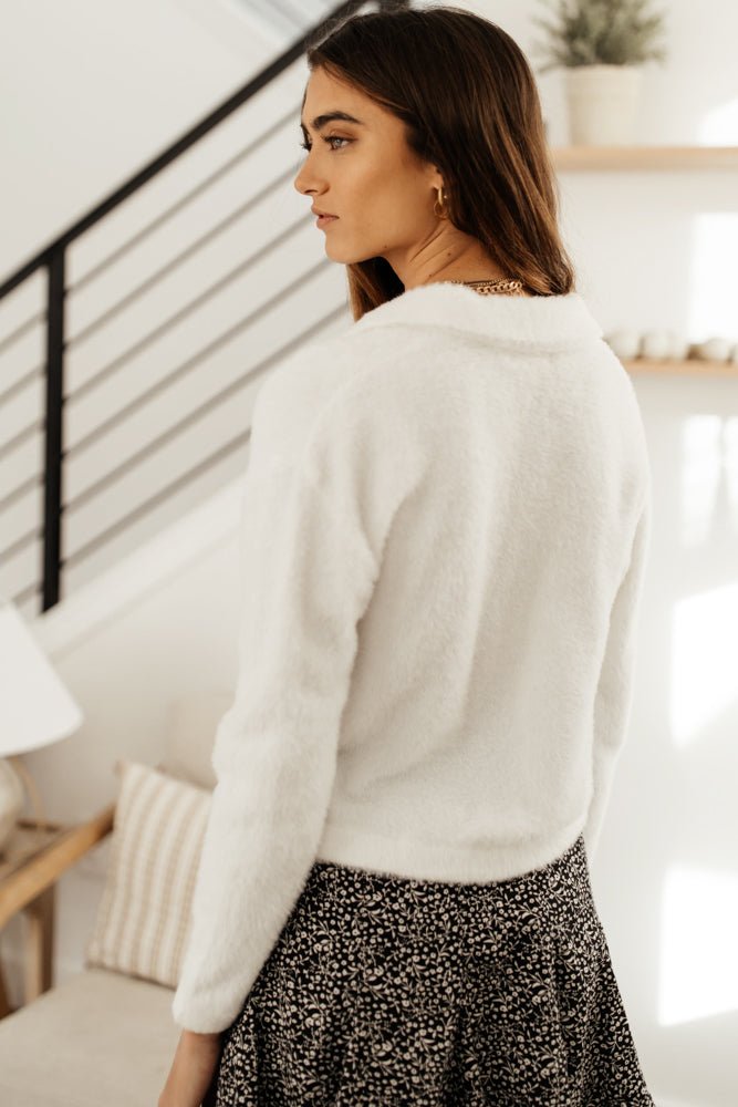 fuzzy material long sleeve crop top