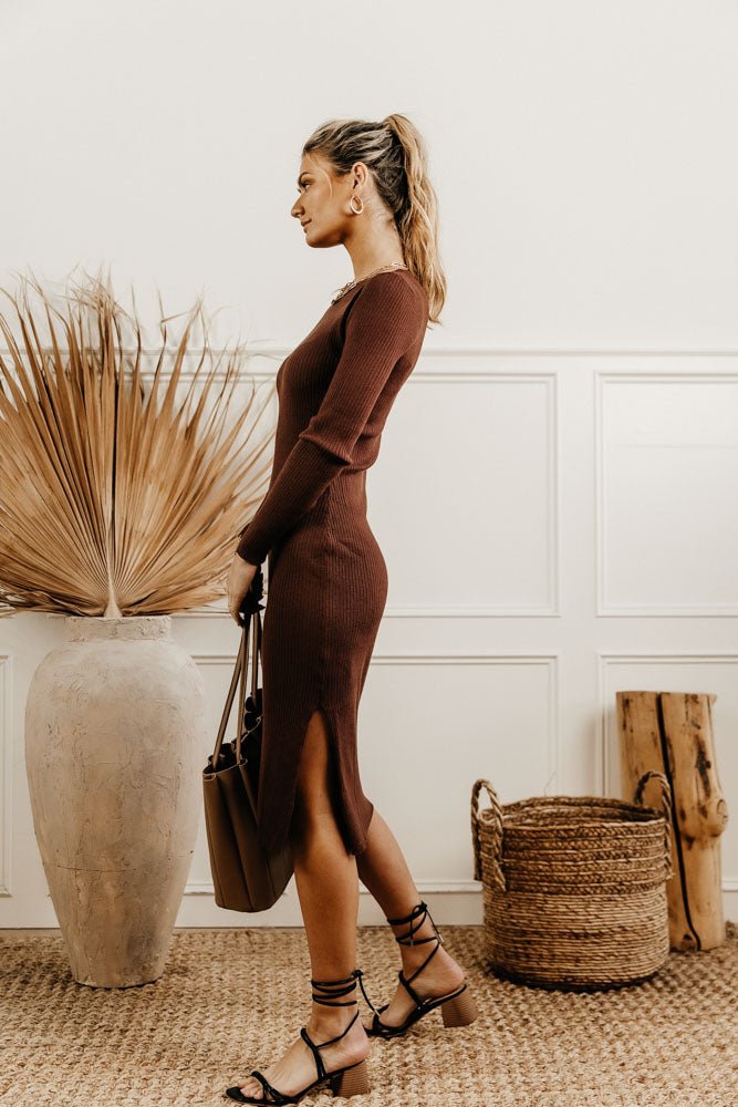 Edie Bodycon Dress in Brown - FINAL SALE