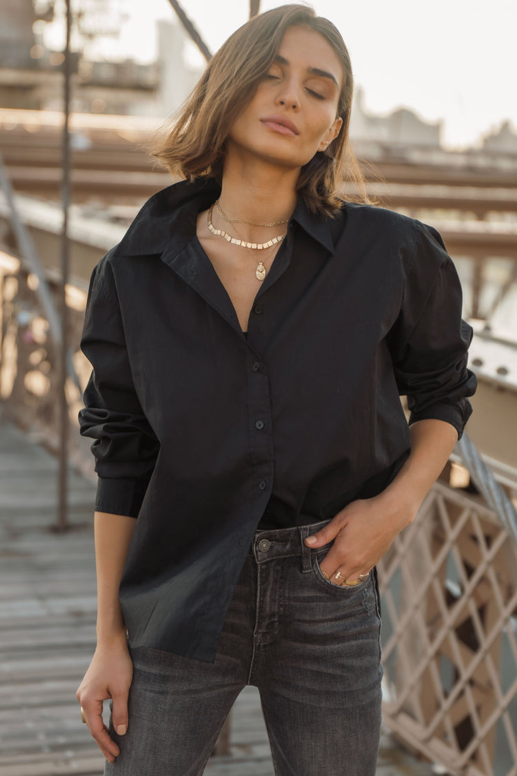 Kathryn Button Up Shirt in Black - FINAL SALE