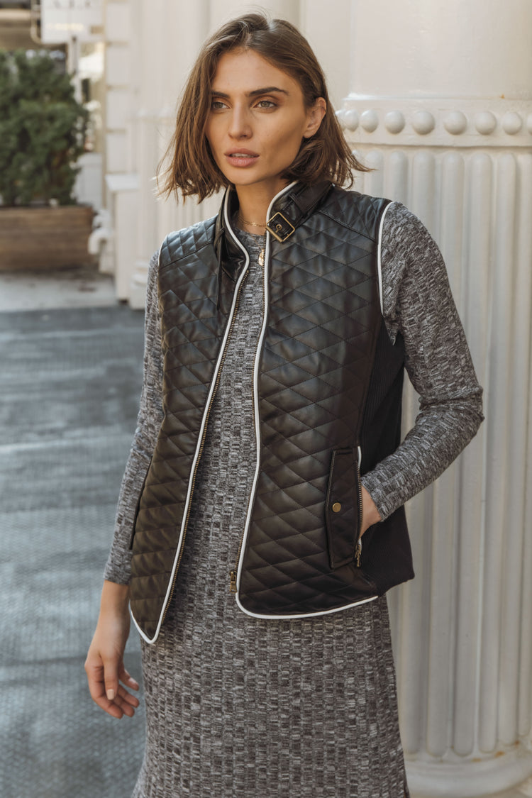 black quilted vest with pockets