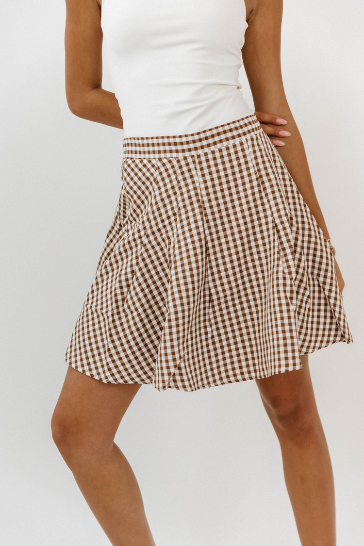 Gabby Pleated Gingham Skirt in Hunter Green - FINAL SALE