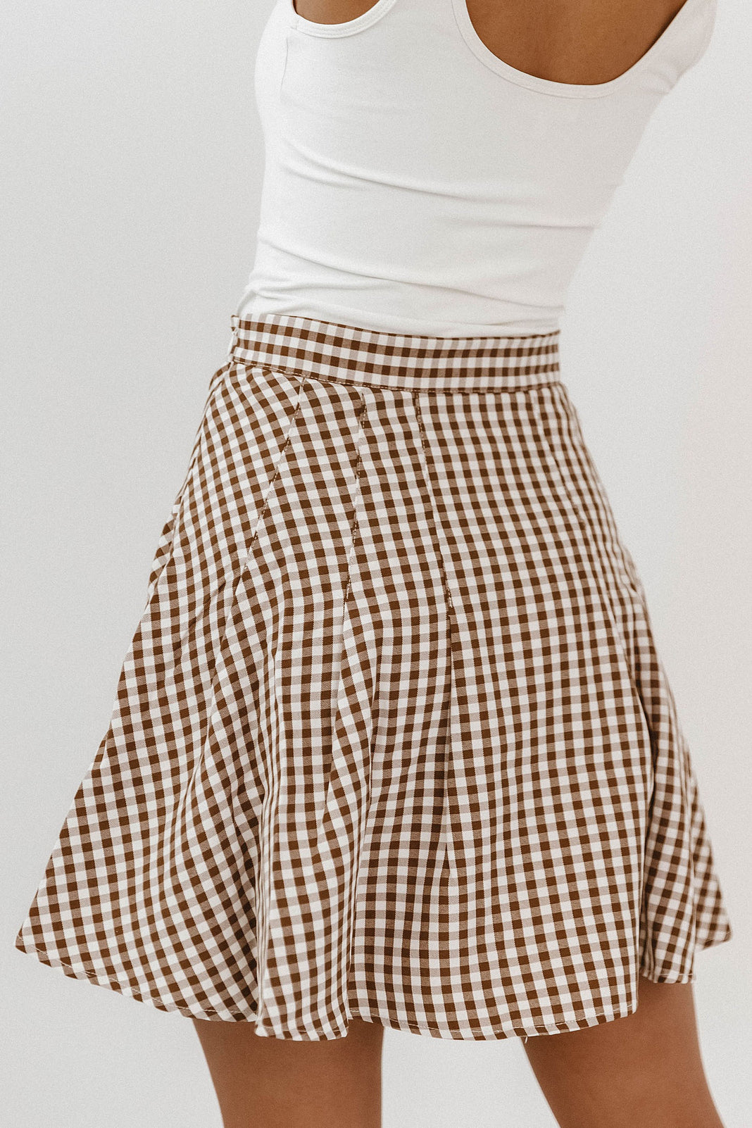 Gabby Pleated Gingham Skirt in Brown FINAL SALE b hme