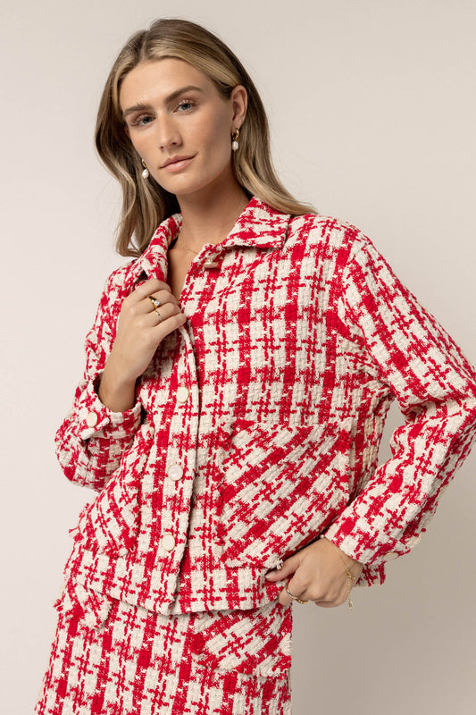 red houndstooth cropped shacket