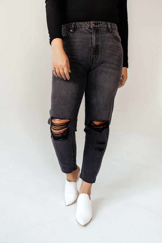 black distressed denim jeans