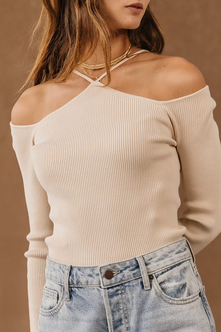 fitted top with open shoulder