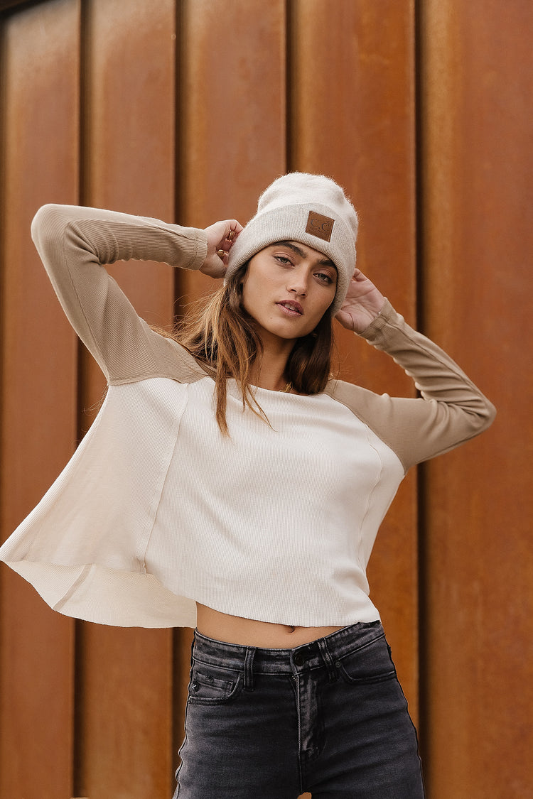 cream crop top with long sleeves