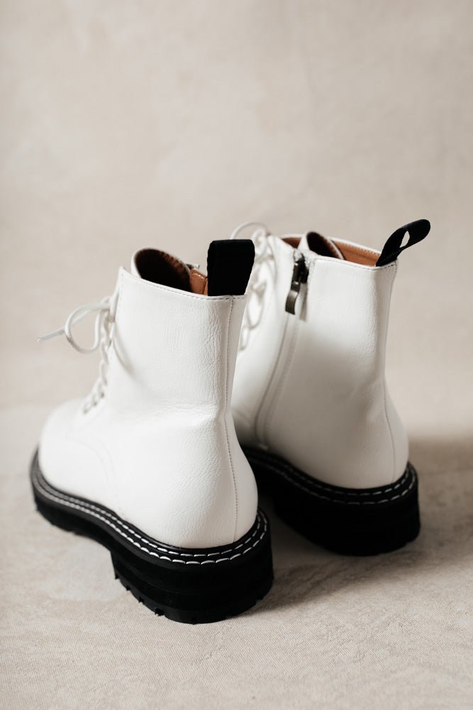 white ankle combat boots