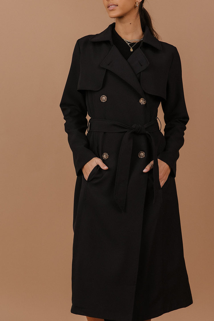 black trench coat with pockets