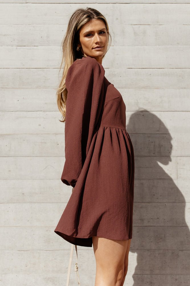 Alma Mini Dress in Brown - FINAL SALE