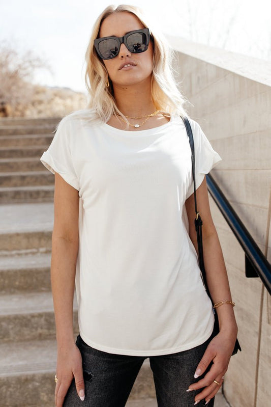 Grace Rolled Sleeve Top in White - FINAL SALE