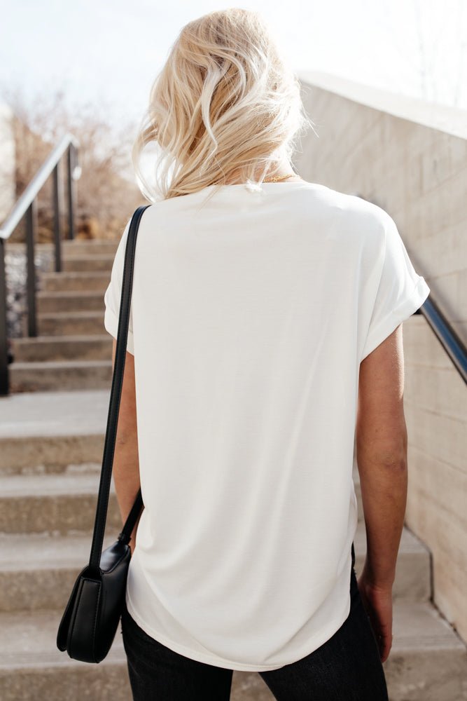 Grace Rolled Sleeve Top in White - FINAL SALE
