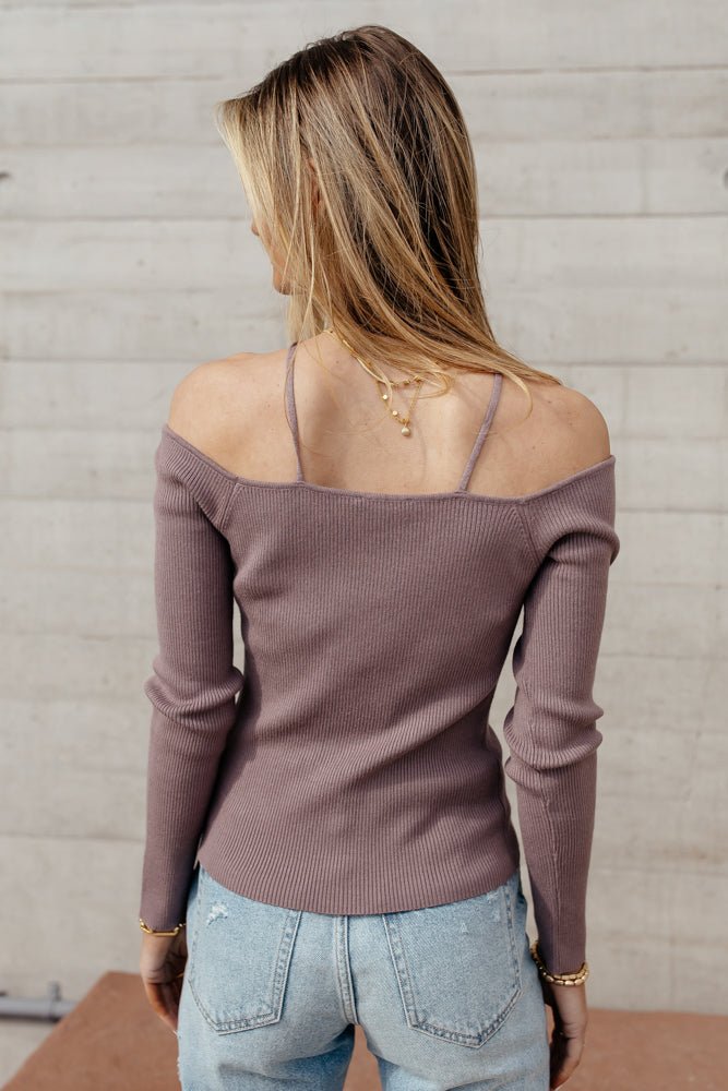 fitted mocha top with long sleeves