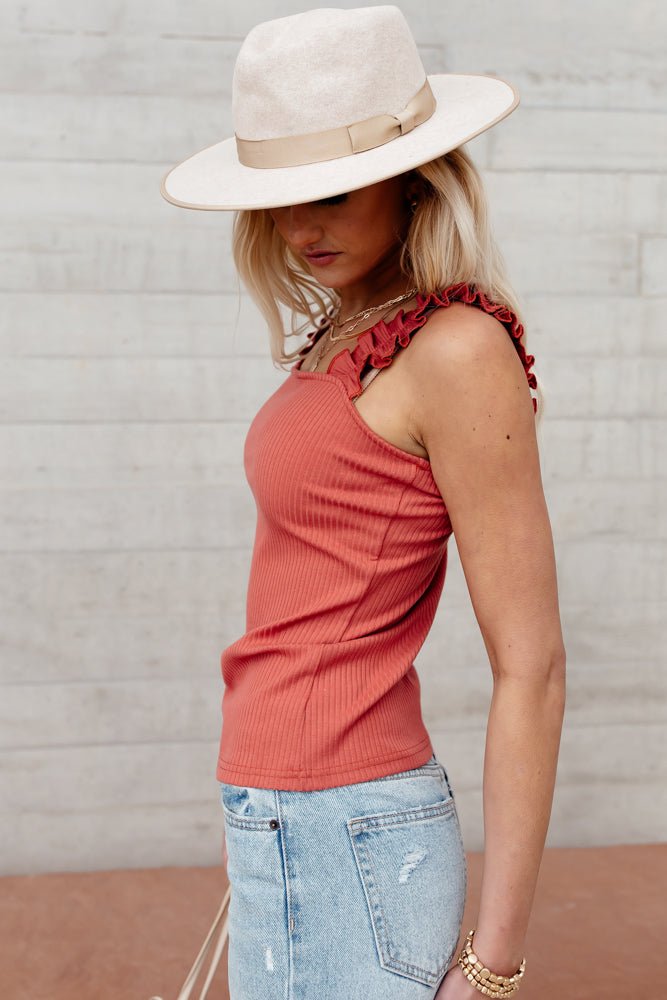 pink tank top with square neck