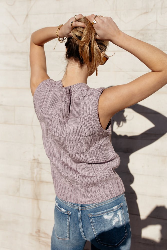 knitted vest with checkered detail