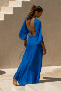 blue maxi dress with open back
