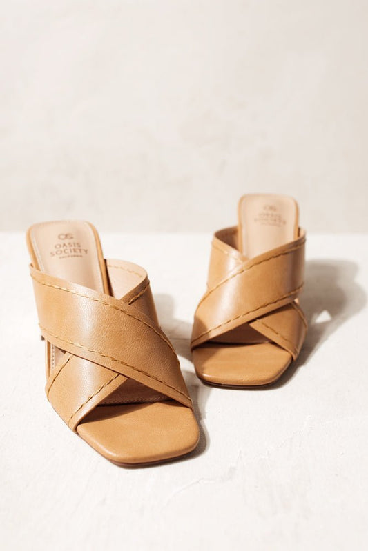 tan heels with criss cross strap
