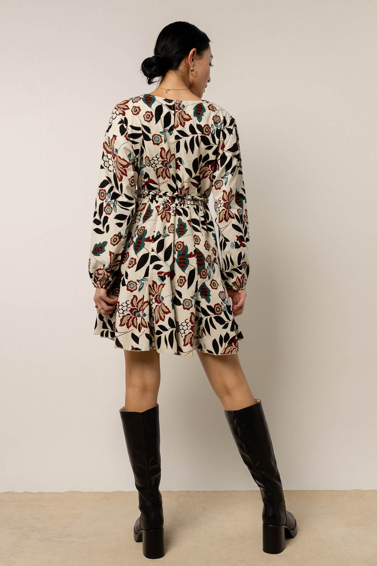 floral mini dress with black boots