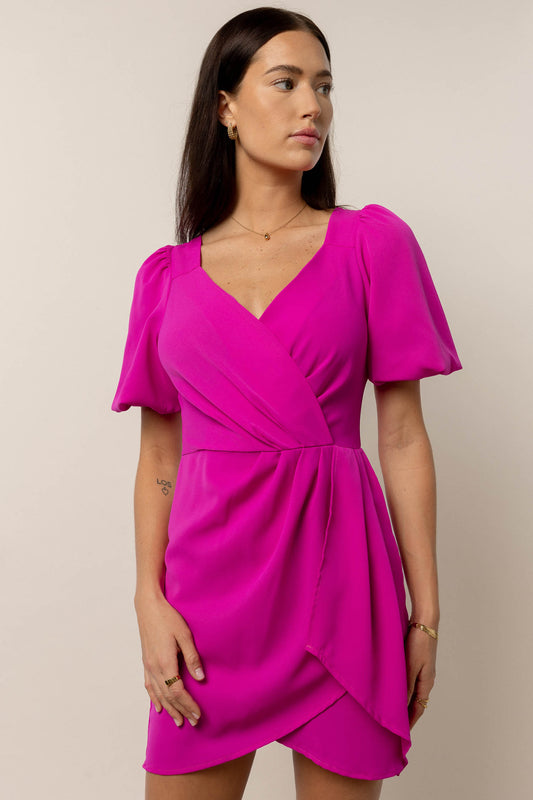 hot pink dress with ruched detail