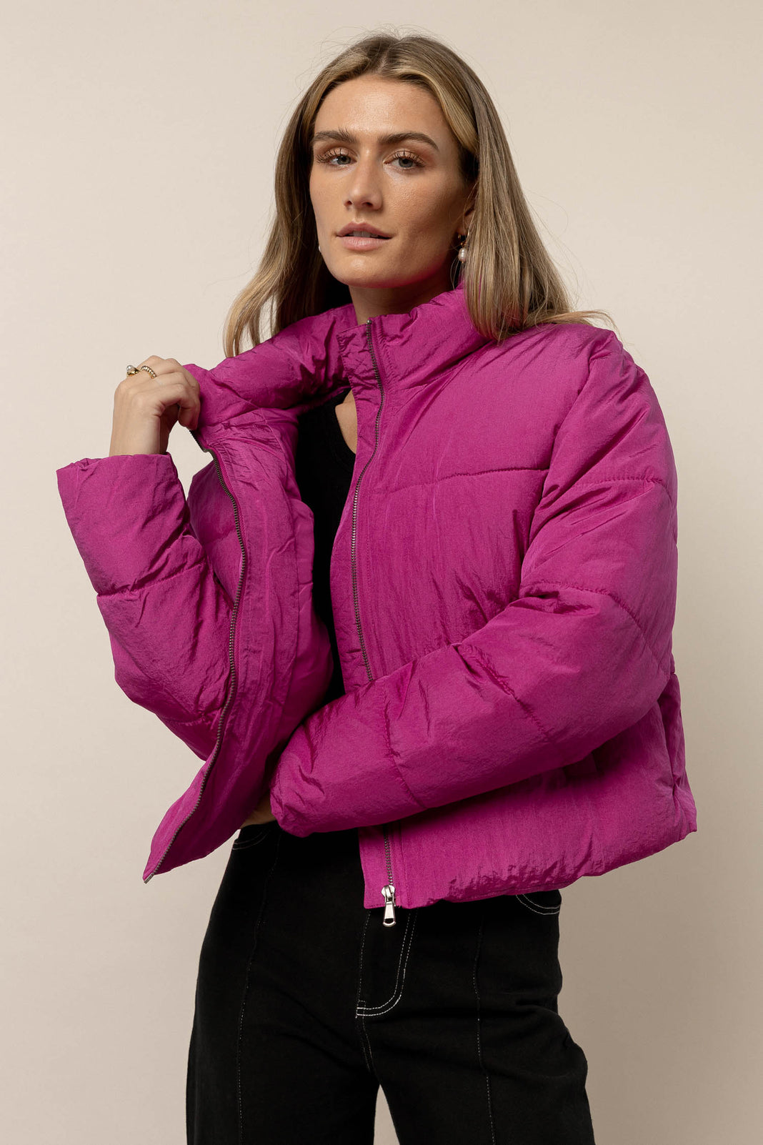 Fuschia pink cropped discount jacket