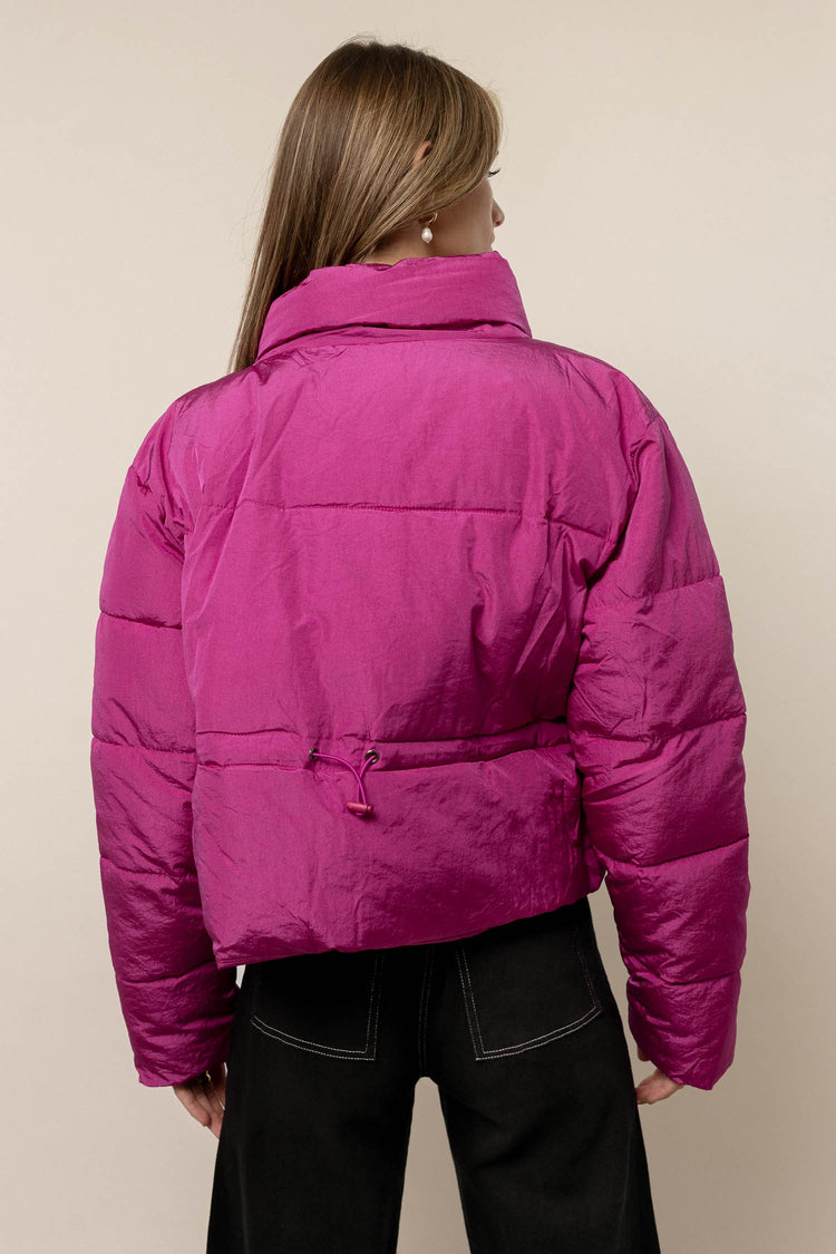 high neck pink puffer coat