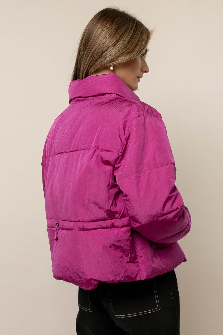 pink puffer coat with drawstring
