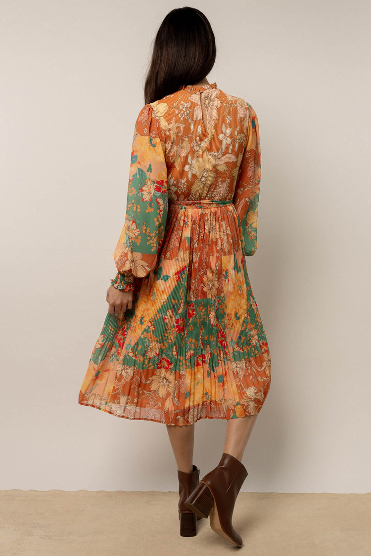 floral dress with long cinched sleeves