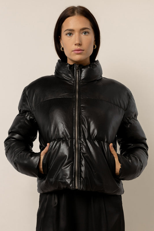 black zip up puffer jacket