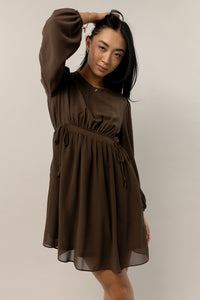 brown mini dress with round neck