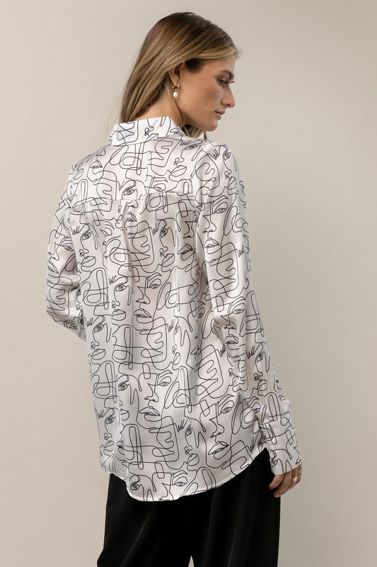 abstract face pattern satin long sleeve
