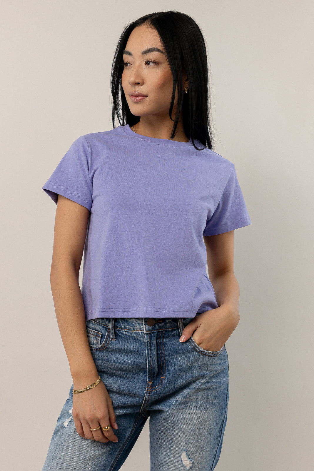 Baby Tee High Neck Crop Top - Lilac