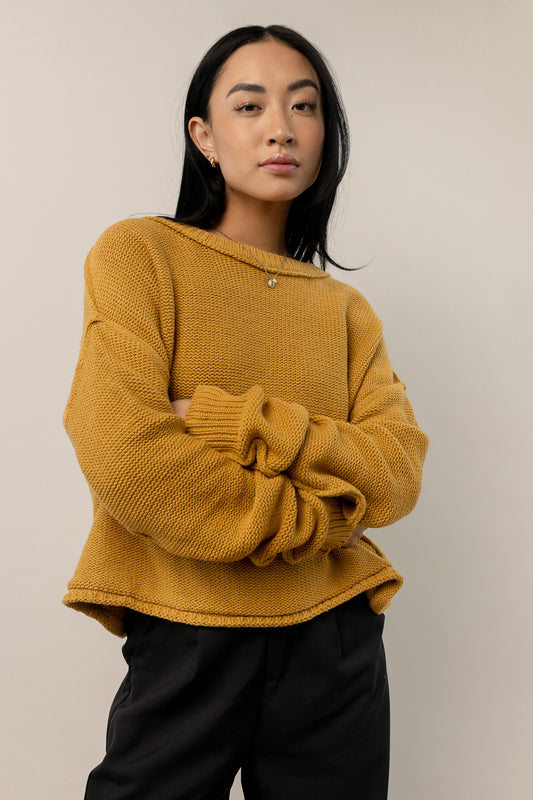 mustard sweater with round neck