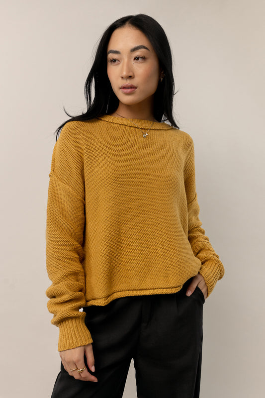 cropped mustard sweater with long sleeves
