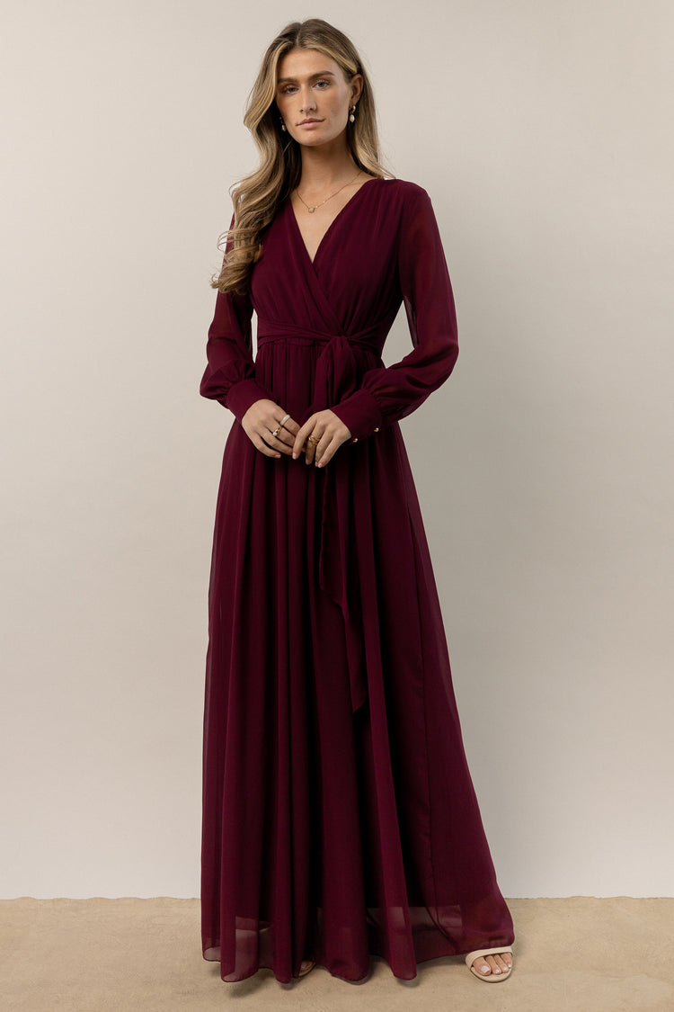 burgundy dress with long sleeves