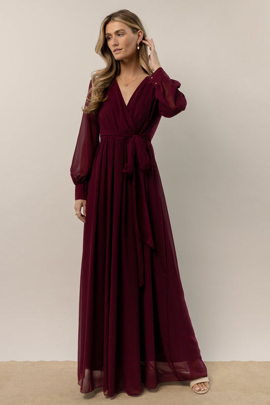 burgundy long sleeve maxi dress
