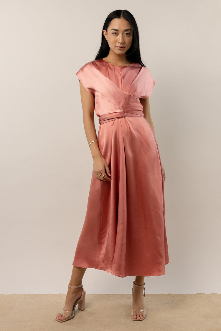 rose midi dress with wraparound detail