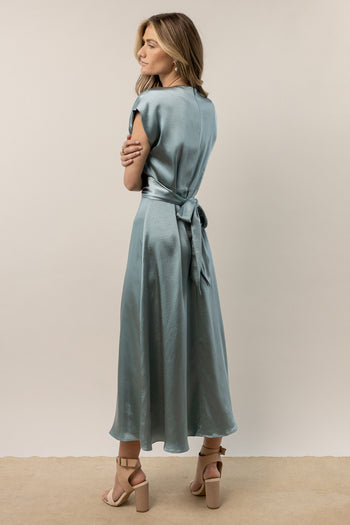 satin midi dress with tie detail