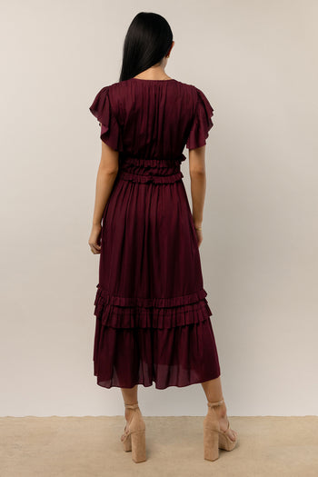 Plain color dress in burgundy 