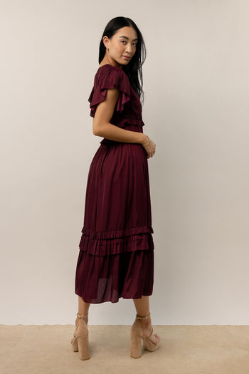 Short sleeves dress in burgundy 