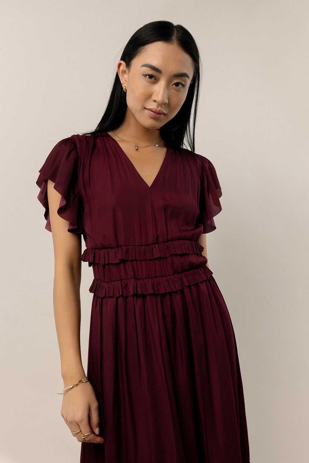 Willa Ruffle Dress in Burgundy - FINAL SALE Willa Ruffle Dress in Burgundy - FINAL SALE