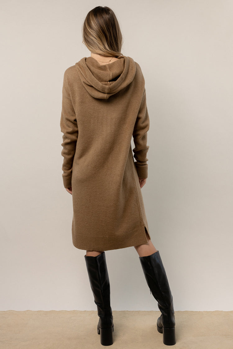 brown sweater dress with hood